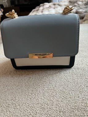 Michael Kors Tri-Tone Leather Crossbody - Light Blue, White, Black